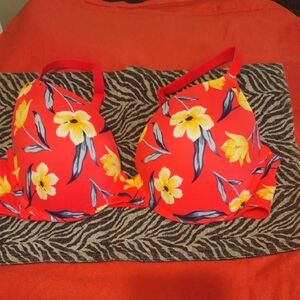 Pink Victoria's Secret Red Floral Bra Push Up Size 36 D